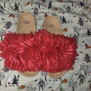 UGG Vibrant Red Fluffy Slides